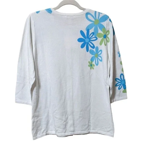 NWT Quacker Factory whimsical floral print rhinestone cotton cardigan size Med - Picture 2 of 8